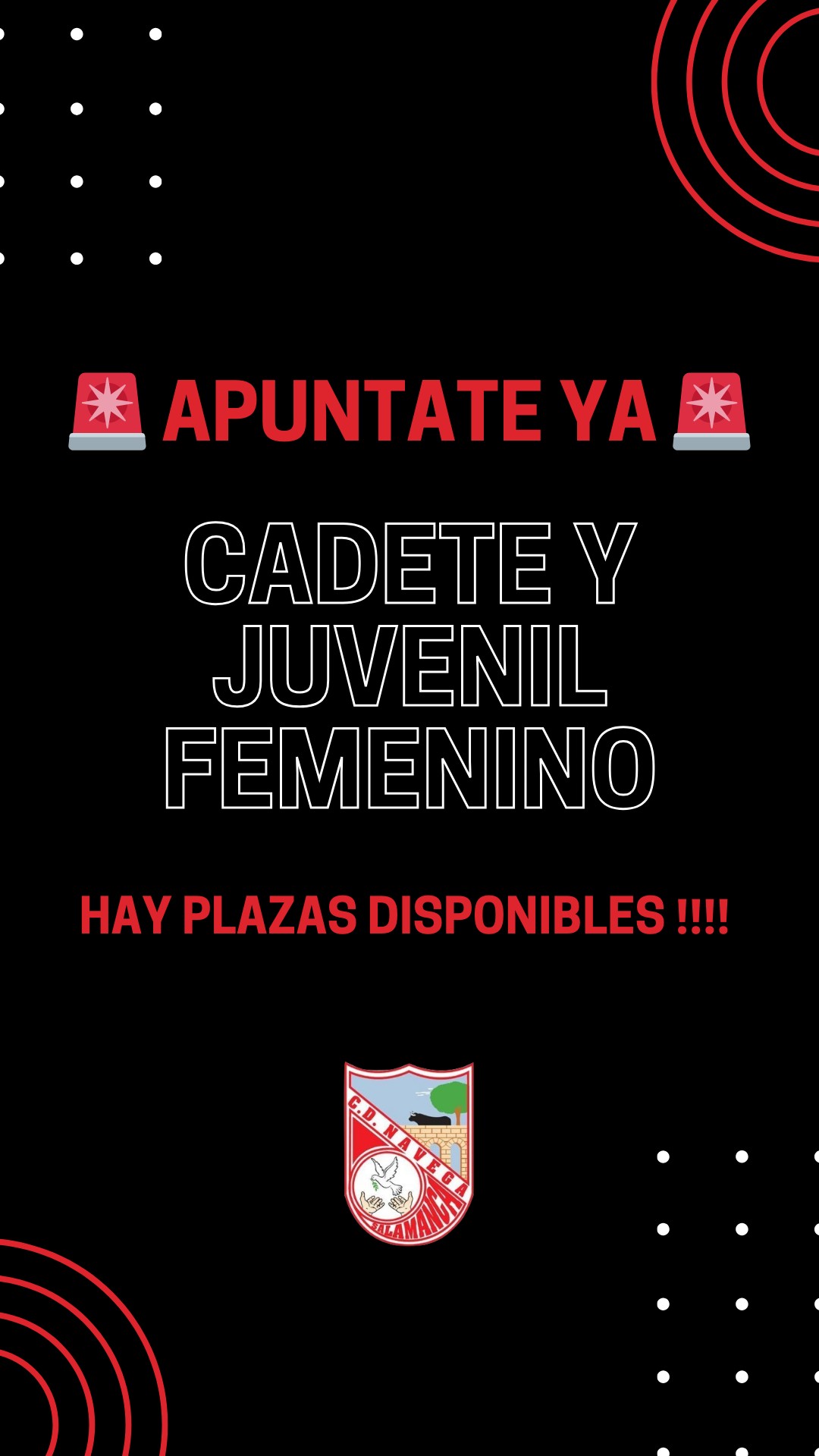 Plazas disponlibles para nuestros equipos Cadete y Juvenil Regional Femenino ???? 