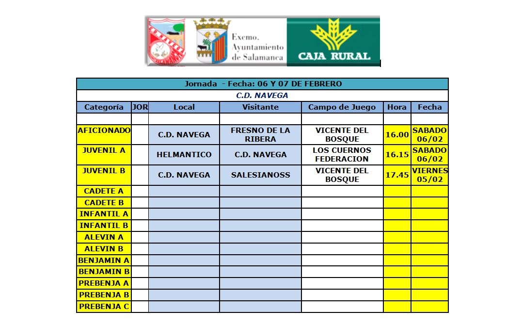 Horarios y actividad en Campo Vicente del Bosque 6 y 7 de Febrero del 2016.