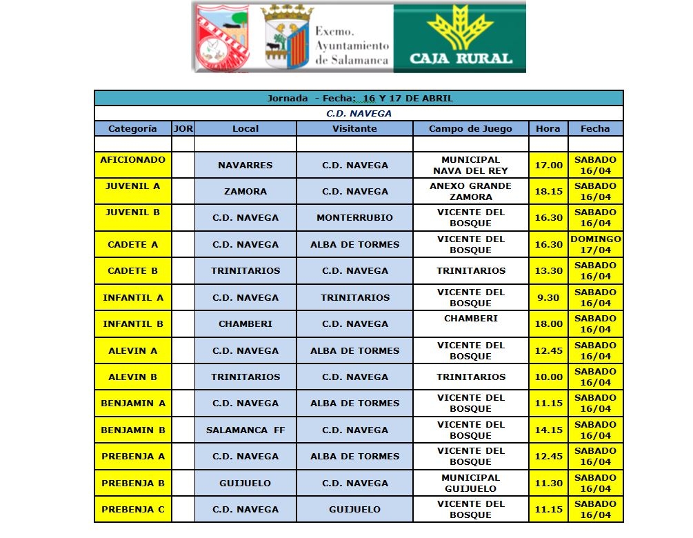 Horarios y actividad en campo Vicente del Bosque 16 y 17 de Abril del 2016.