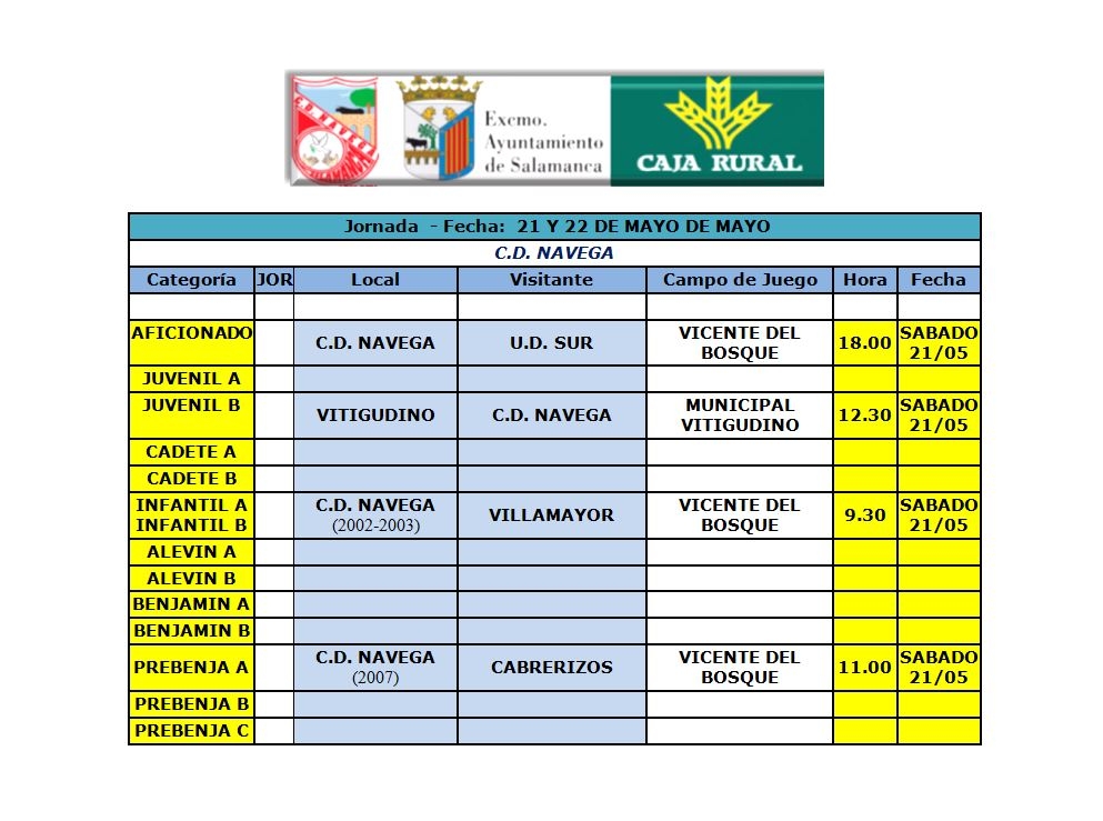 Horarios y actividad en campo Vicente del Bosque 20 y 21 de Mayo del 2016.