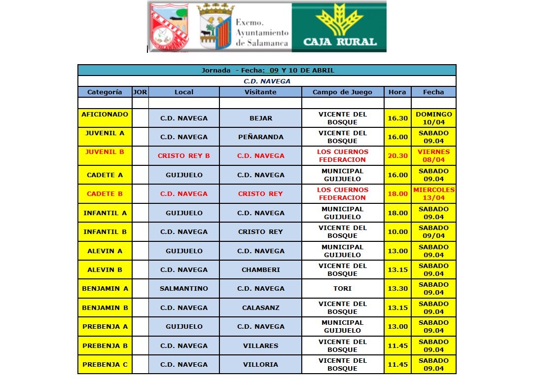 Horarios y actividad en campo Vicente del Bosque 09 y 10 de Abril del 2016.